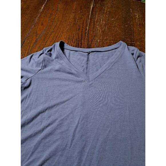 Small Blue VNeck Pullover Tunic Top Shirt with Lace Sleeves - Picture 2 of 4